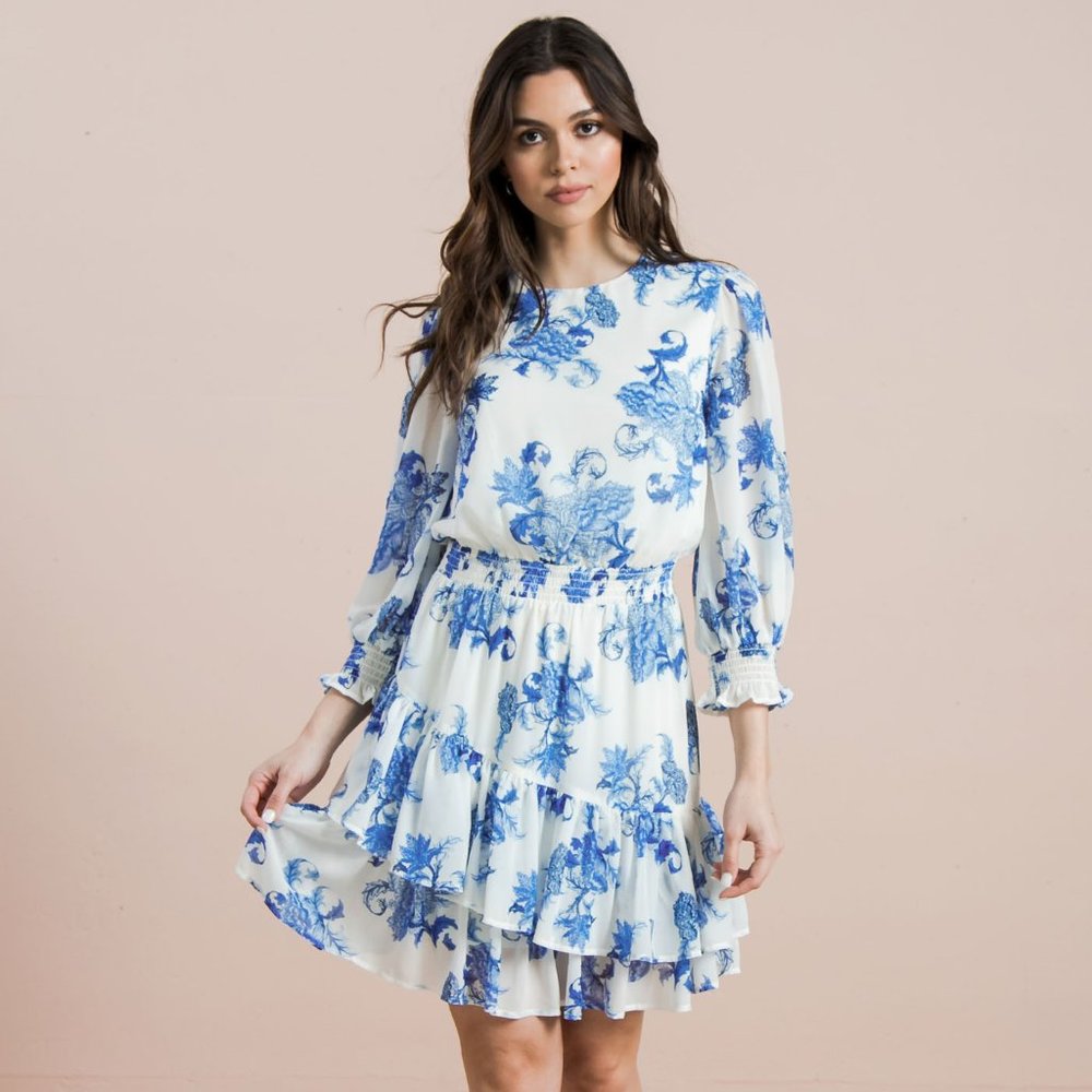 Blue and White Mini Dress